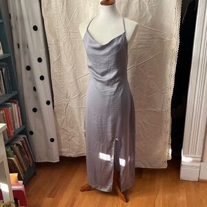 Q & A Los Angeles Soft Gray Silk Slip Dress with Cowl Neck